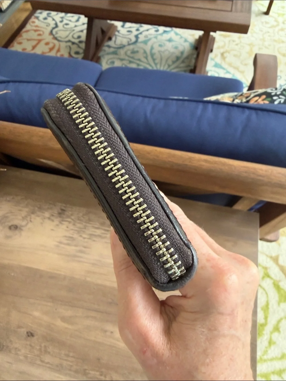 Coach Brown and Tan Signature Zip Wallet